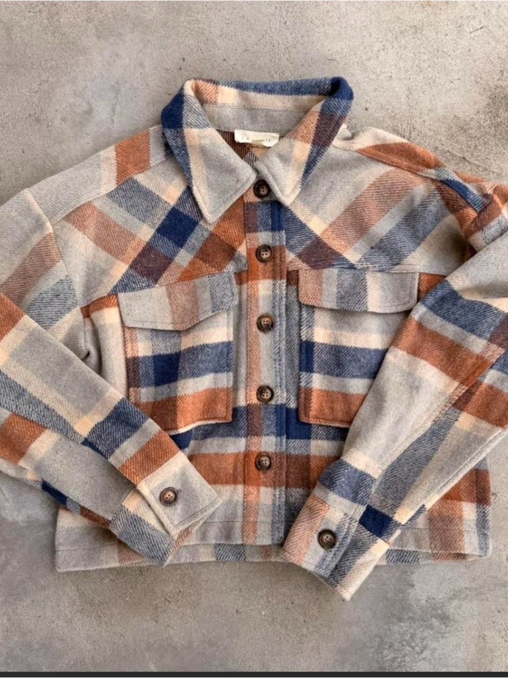 La Hearts Plaid Teddy Shacket in Blue, Rust & Cream